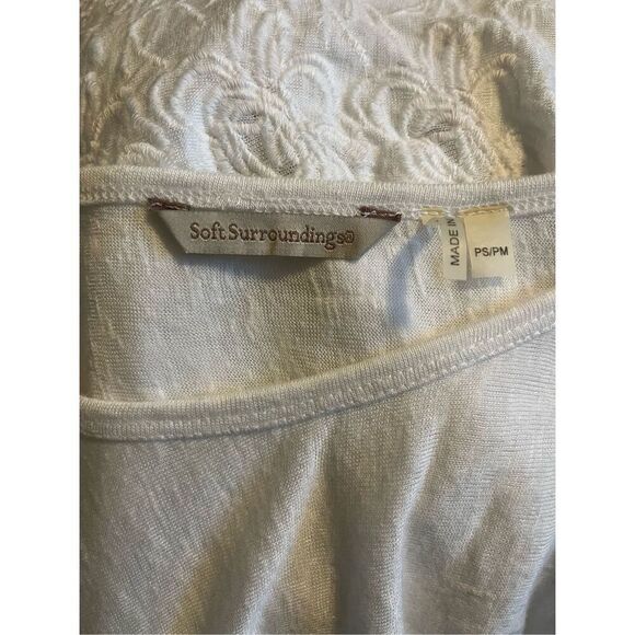 Soft Surroundings White Embroidered Sequin Sleeve Top Medium Petite - Picture 3 of 5